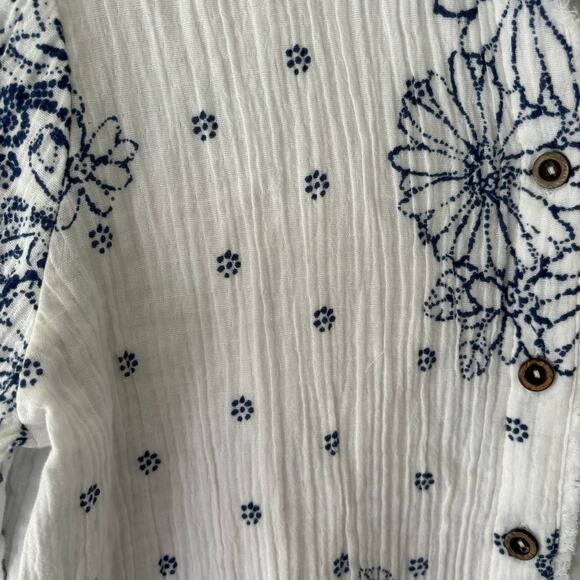 Habitat Floral Crinkled Cotton Button Front Shirt Lagenlook Size Small - Picture 7 of 10